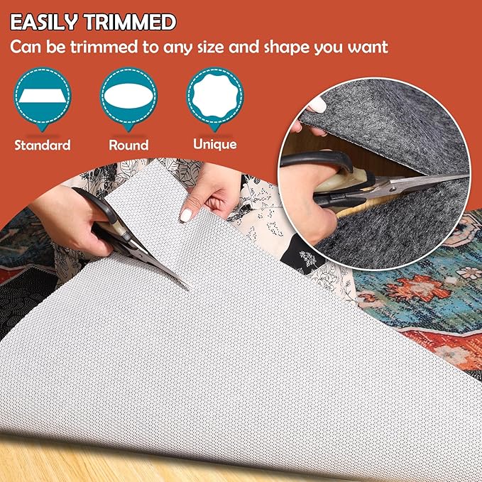 Waterproof Rug Pad, Thick 8x10 Ft Under Area Rug Carpet Pad, Non Slip Rug Pads for All Floors and Hardwood Floors Finishes, Keep Carpets in Place Soft and Prevent Rug from Wrinkling or Buckling