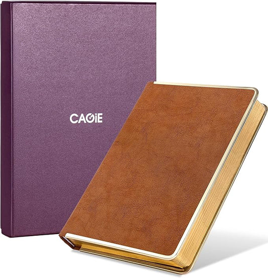 CAGIE Elegant Gold-Edged Journal for Women – Aesthetic Vegan Leather A5 Notebook, 256 Pages 100GSM Thick Paper Hardcover Diary, Gift Journals for Writing