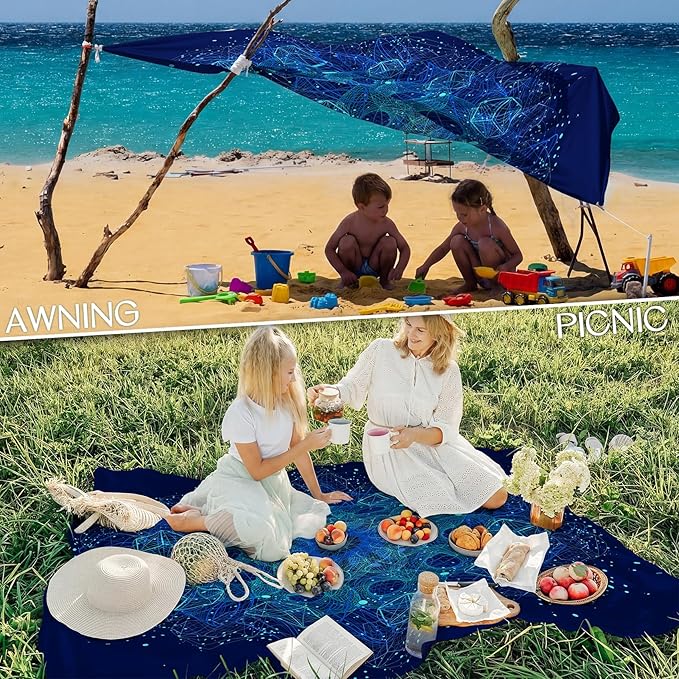 BYDOLL Beach Blanket 78''X81'' Waterproof Sandproof Suits 1-4 Adults Oversized Lightweight Large Blanket Picnic Mat for Beach Sand Free Travel Camping Hiking Picnic