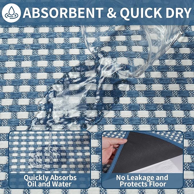 YDKGL Kitchen Mat Kitchen Rugs Sets of 2 PCS Non Slip Washable, Super Absorbent Soft Braided Kitchen Mats for Floor, Rubber Backing Comfort Standing Kitchen Sink Mat Runner Rug, Blue 17"x30"+17"x47"
