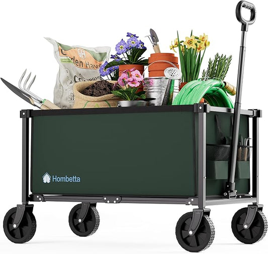 29.3" Collapsible Wagon Cart, 150L Heavy Duty Folding Utility Wagon with Wheels, 260 lbs Load, Portable Rolling Cart for Garden, Shopping, Sports, Camping, Army Green