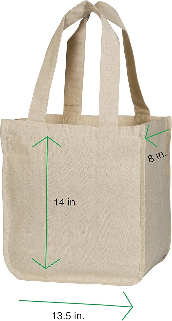 Best Canvas Grocery Shopping Bags with Bottle Sleeves - Cloth Tote Shopping Bags Heavy duty and Premium - Reusable Grocery Tote Bags - Washable & Eco-friendly Wine Bags with Handles (1 Bag)