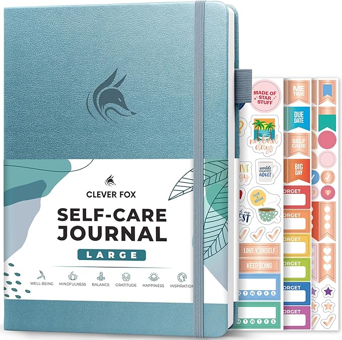 Clever Fox Self-Care Journal – Wellness & Daily Reflection Notebook – Mental Health & Personal Development – Self-Care, Meditation & Mood Journal for Women & Men – Large (Aquamarine)