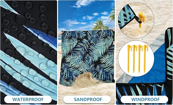 HIHOHO Beach Blanket Waterproof Sandproof Extra Large Beach Mat 79" X 83"/120"x108" for 1-8 Adults Quick Drying Durable Outdoor Picnic Mat for Beach Travel Camping Hiking