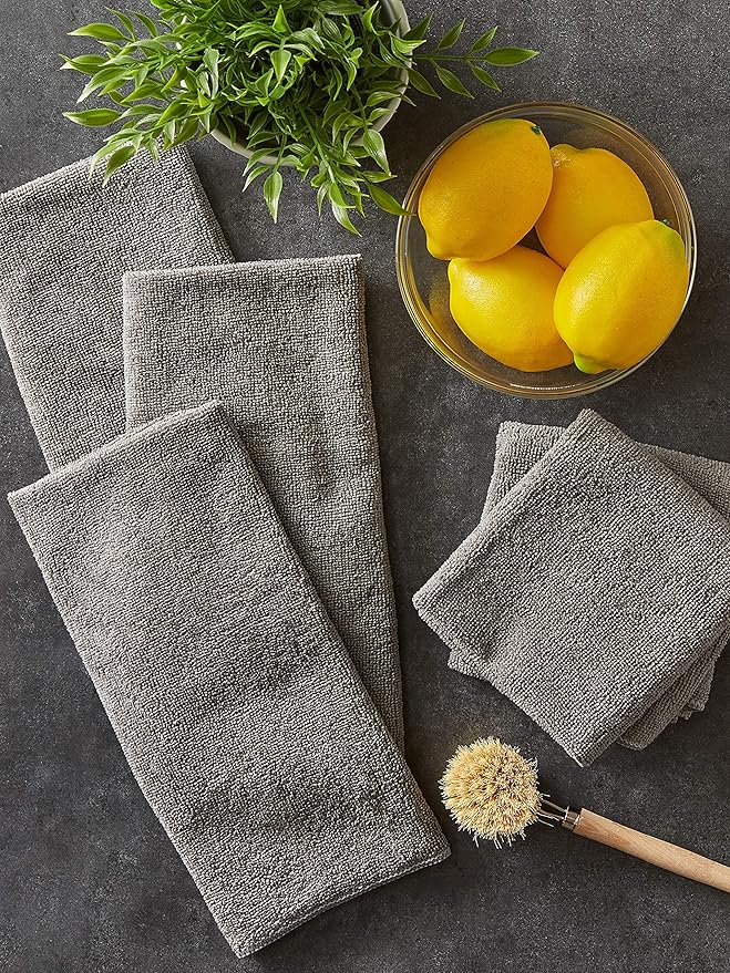 DII Cleaning Collection Soft Highly Absorbent Microfiber, Dishtowel Set, 16x24, Gray, 6 Piece (Pack of 12)