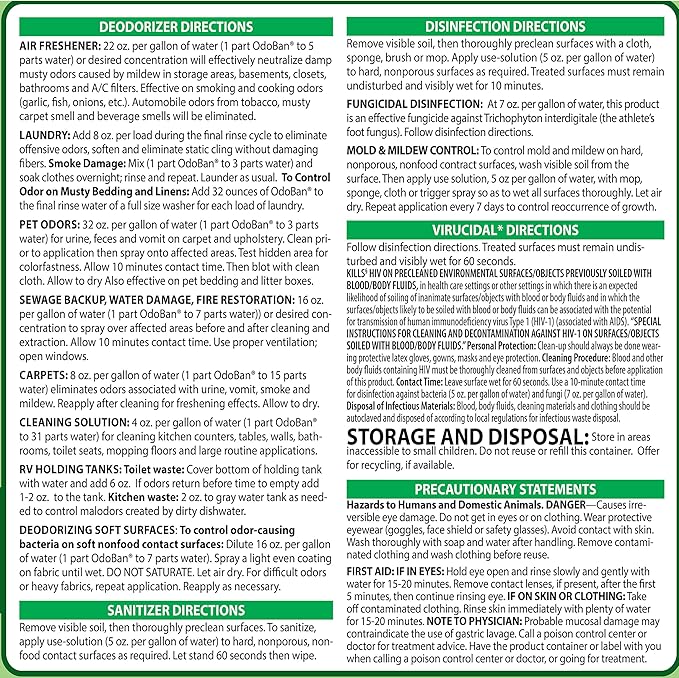 OdoBan Disinfectant Concentrate and Odor Eliminator, Made in the USA, Original Eucalyptus Scent, 1 Gallon