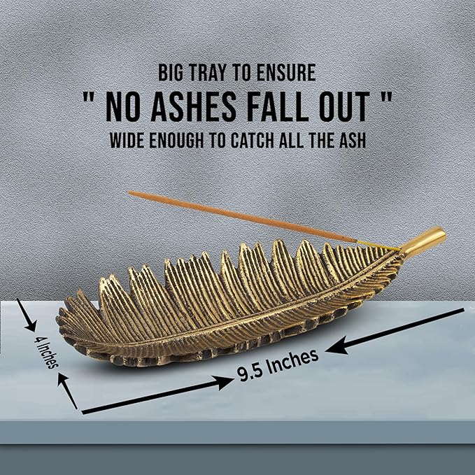 Raajsee Incense Holder Set with Nag Champa Incense Sticks 15gm, Leaf Insense-Stick Holder, Brass Incense Burner,Modern Stick Incente Holder for Yoga, Meditation,Home Décor Size 10x4 inches GOLD